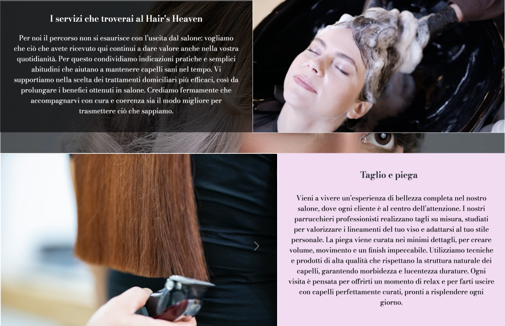 service page hair salon showcase website - web developer portfolio