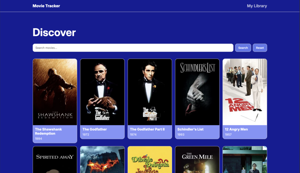 movie tracker home page - web development portfolio