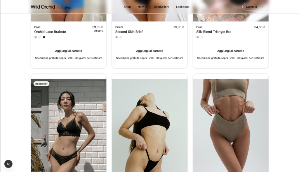 women's underwear e-commerce shop page - web developer portfolio